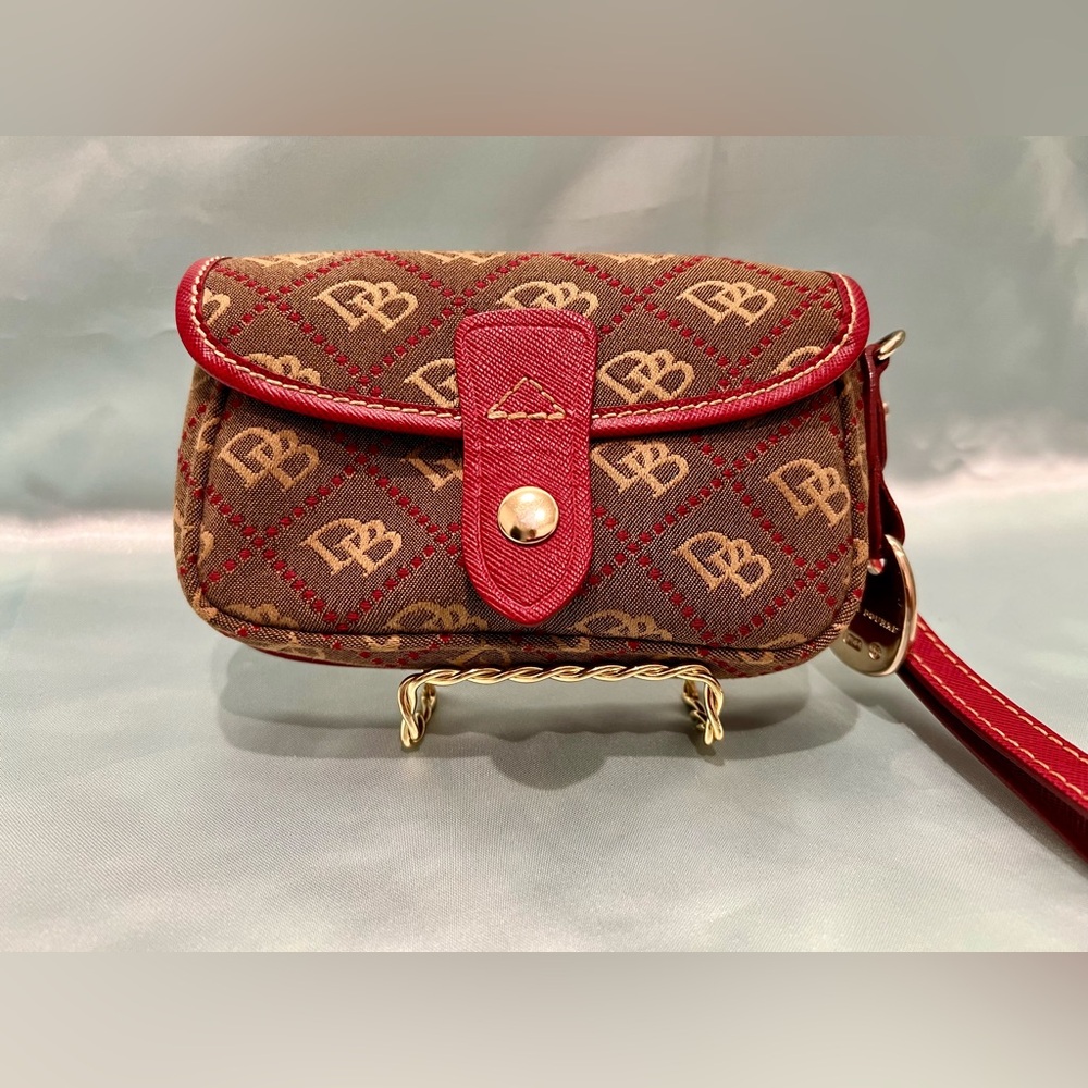 Dooney & Bourke - Signature Canvas Brown & Red Wristlet/Clutch